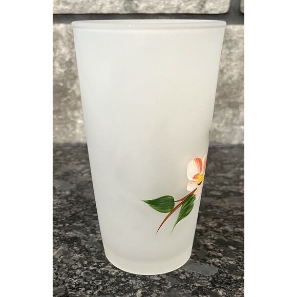 (2) Vintage Hazel Atlas Handpainted Cherry Blossom Frosted Drinking Glasses - Picture 4 of 6